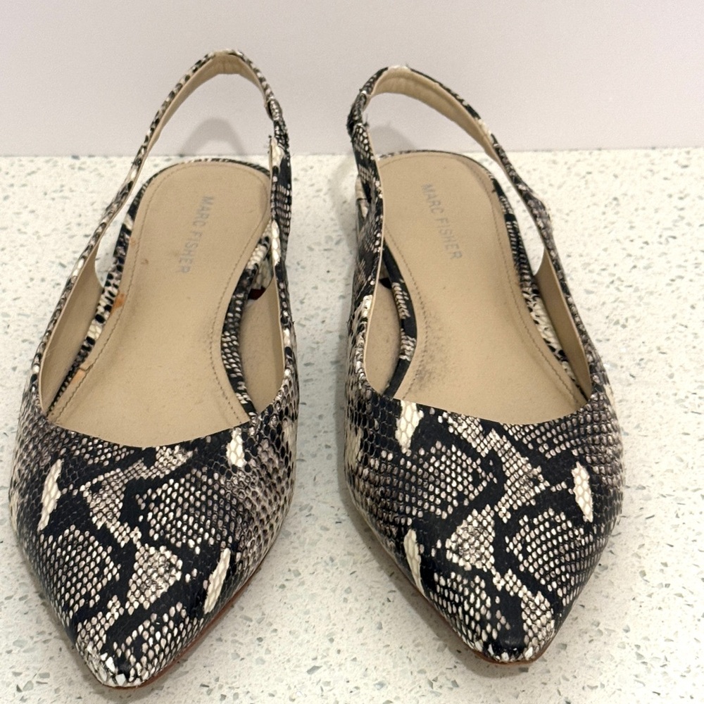 Marc Fisher Snake Print Pointed Toe Slingback Flats